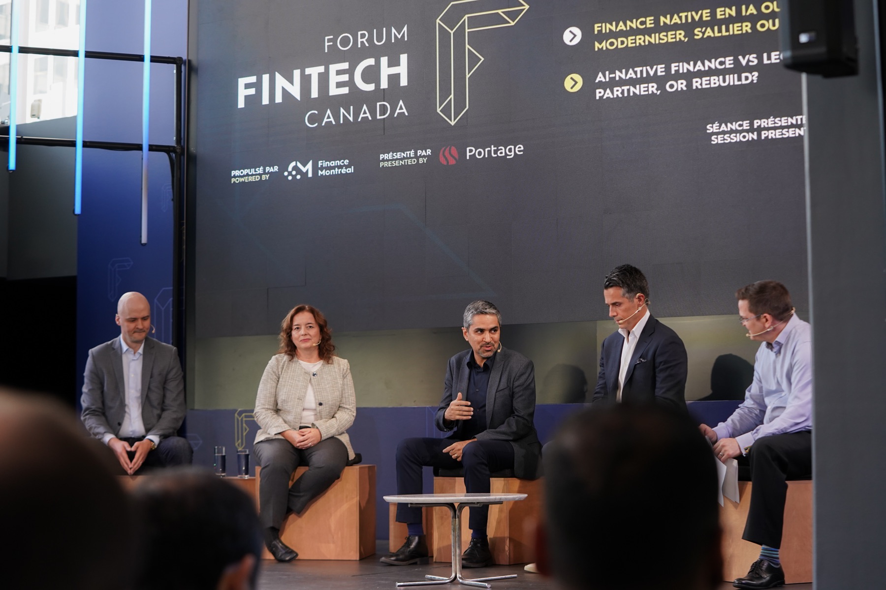 Alix Moghadam speaking with fellow panelists at Forum Fintech Canada